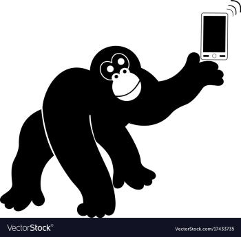 Monkey with smart phone isolated vector image Monkey with smart phone isolated vector image