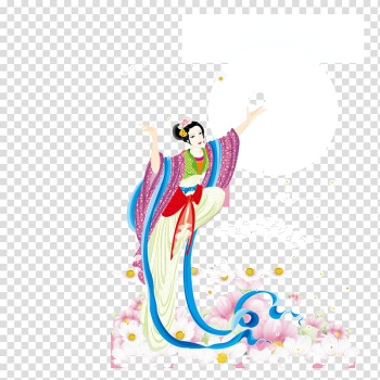 Mooncake Mid-Autumn Festival Change , Dancing women in flowers transparent background PNG clipart