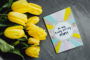 Mother`s Day card with colorful tulip flowers Mother`s Day card with colorful tulip flowers