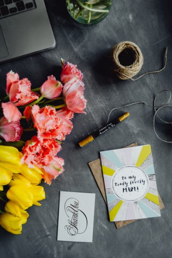 Mother`s Day card with colorful tulip flowers Mother`s Day card with colorful tulip flowers