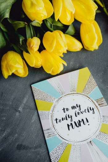 Mother`s Day card with colorful tulip flowers Mother`s Day card with colorful tulip flowers