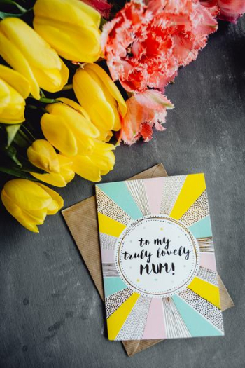 Mother`s Day card with colorful tulip flowers Mother`s Day card with colorful tulip flowers