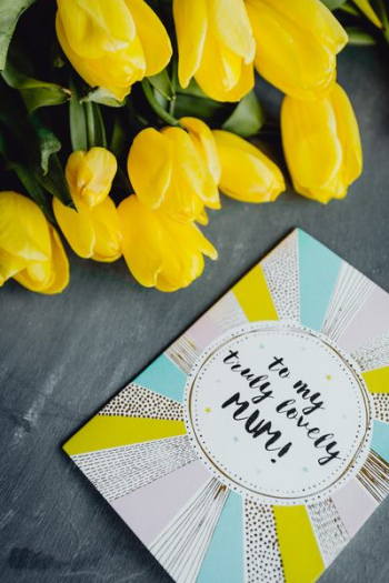 Mother`s Day card with colorful tulip flowers Mother`s Day card with colorful tulip flowers