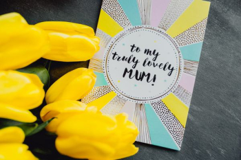 Mother`s Day card with colorful tulip flowers Mother`s Day card with colorful tulip flowers