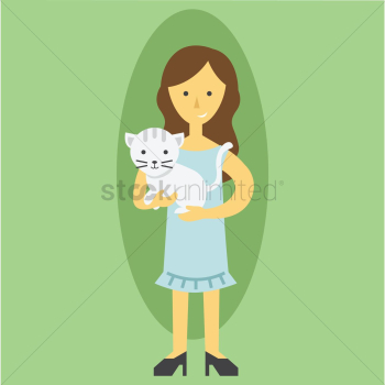 Mother with a pet cat Mother with a pet cat
