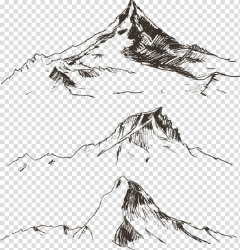 Mountains sketch, Drawing Mountain Illustration, line drawing three big mountains transparent background PNG clipart