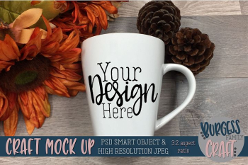 Mug craft Mock up 3-2 aspect ratio Fall themed |PSD & JPEG