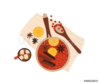 Mulled wine cooking top view vector illustration Mulled wine cooking top view vector illustration
