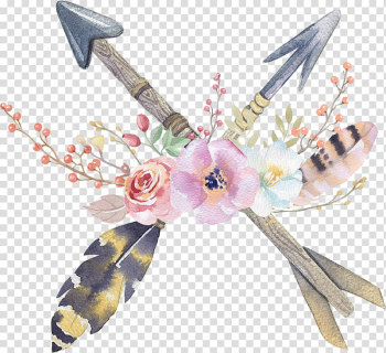 Multicolored arrow with flowers illustration, Wedding invitation Tipi Boho-chic Illustration, Bohemian transparent background PNG clipart