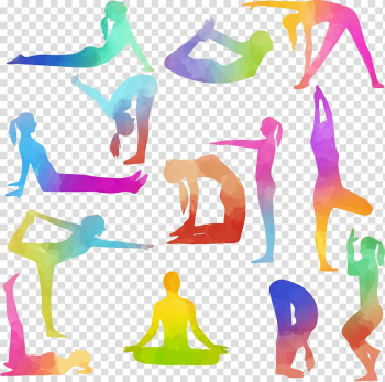 Multicolored assorted yoga positions illustration, Bikram Yoga Asana , Yoga transparent background PNG clipart
