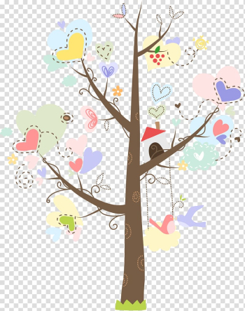 Multicolored birdhouse on heart tree illustration, Wedding invitation Paper Packaging and labeling , Giving Tree transparent background PNG clipart