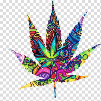 Multicolored cannabis illustration, Cannabis smoking Medical cannabis Joint, cannabis transparent background PNG clipart