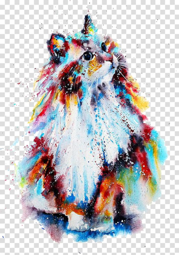 Multicolored cat painting, Watercolor painting Drawing Illustration, Watercolor cat transparent background PNG clipart