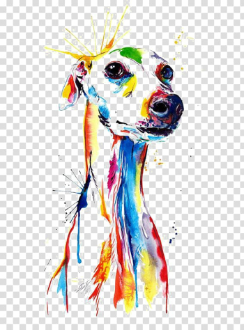 Multicolored greyhound art, Whippet Italian Greyhound Lurcher Watercolor painting, Watercolor puppy transparent background PNG clipart