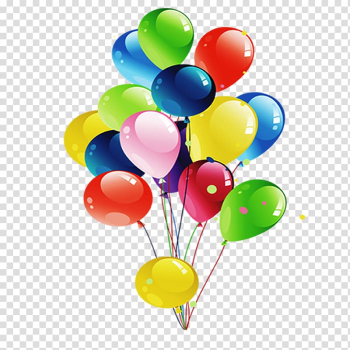 Multicolored helium balloons illustration, Balloon Birthday Gift Party , Birthday Balloons transparent background PNG clipart