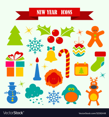 multicolored icons with tape on topic new year