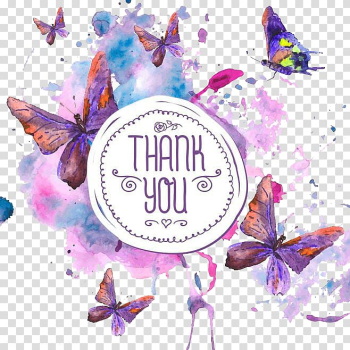 Multicolored thank you art, Butterfly Watercolor painting Drawing, Purple Butterfly transparent background PNG clipart