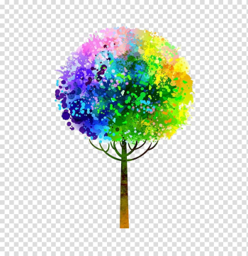 Multicolored tree art, Watercolor painting Tree, Colorful tree transparent background PNG clipart