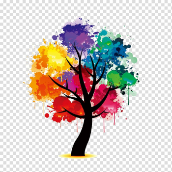 Multicolored tree , Visual arts Tree Color Painting, tree transparent background PNG clipart