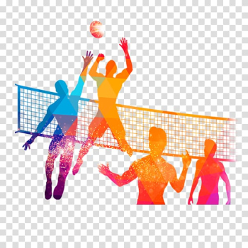 Multicolored volleyball game silhouette, People volleyball tournament transparent background PNG clipart