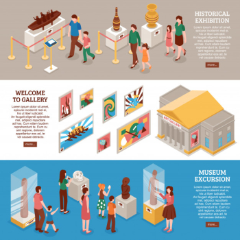 Museum isometric banners set Free Vector Museum isometric banners set Free Vector