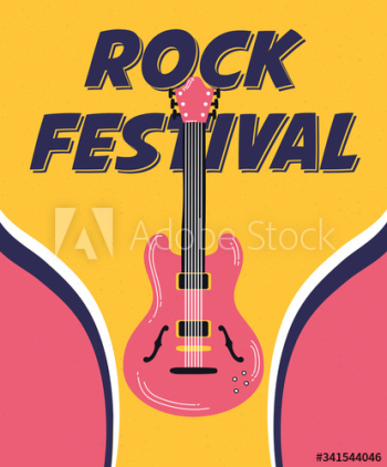 music fest poster with guitar electric instrument
