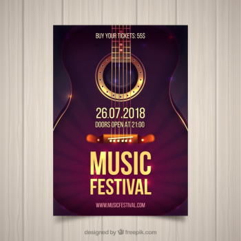 Music festival flyer with guitar in realistic style Free Vector Music festival flyer with guitar in realistic style Free Vector