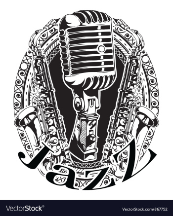 Music frame with microphone and saxophone vector image Music frame with microphone and saxophone vector image