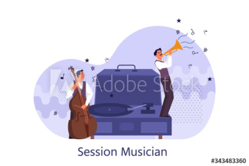 Music players performing concert with cello and trumpet Music players performing concert with cello and trumpet