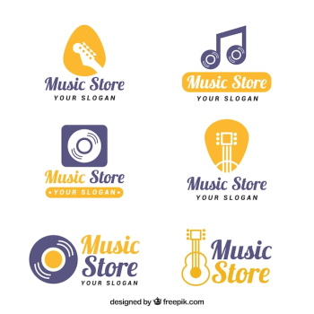 Music store logo collection with flat design