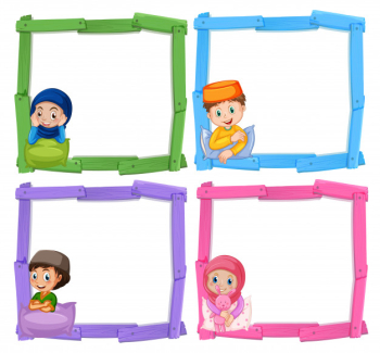 Muslim children on wooden frame Free Vector Muslim children on wooden frame Free Vector