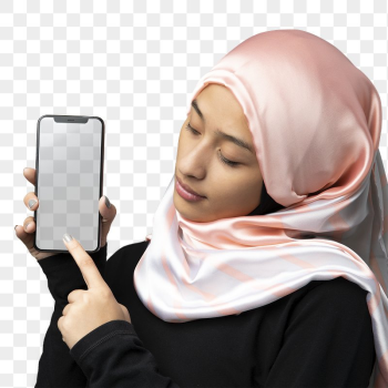 Muslim woman showing a mobile | Free PNG - rawpixel