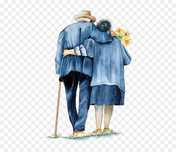 Mutual support of the old couple back Mutual support of the old couple back