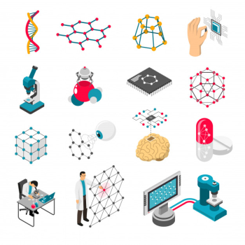 Nano technology isometric icons set Free Vector Nano technology isometric icons set Free Vector