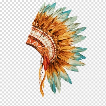 Native American war chief feather headdress, War bonnet Indigenous peoples of the Americas Native Americans in the United States Tribal chief Painting, hat transparent background PNG clipart