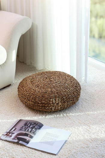 Natural Fiber Pouf with Minimalist Decor Natural Fiber Pouf with Minimalist Decor
