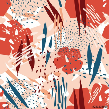 Natural seamless pattern with blooming flowers and abstract blots or stains Natural seamless pattern with blooming flowers and abstract blots or stains