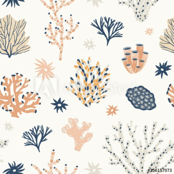 Natural seamless pattern with orange and blue corals, seaweed or algae Natural seamless pattern with orange and blue corals, seaweed or algae