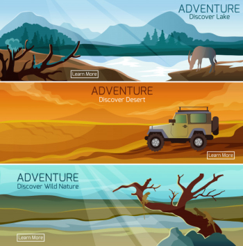 Nature landscapes travel flat banners set Nature landscapes travel flat banners set