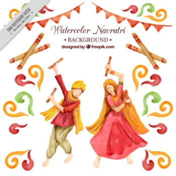 Navratri watercolor background of traditional dance