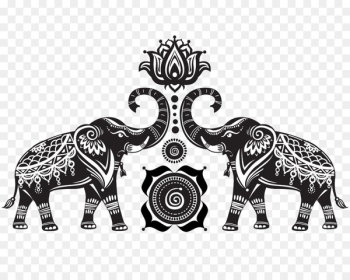 Nelumbo nucifera Elephant Ornament Illustration - Elephants and lotus 