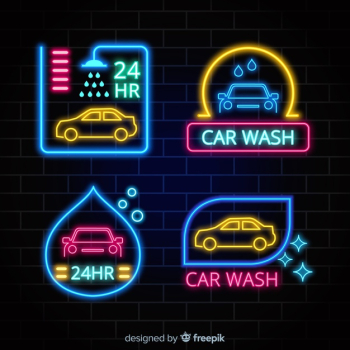 Neon car wash sign collection Free Vector Neon car wash sign collection Free Vector