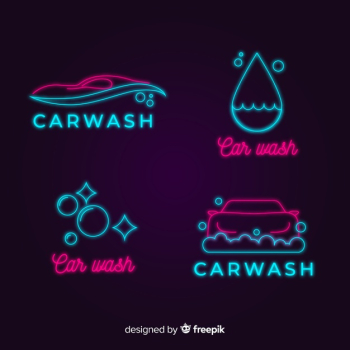 Neon car wash sign collection Free Vector Neon car wash sign collection Free Vector
