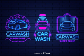 Neon car wash sign pack Free Vector Neon car wash sign pack Free Vector