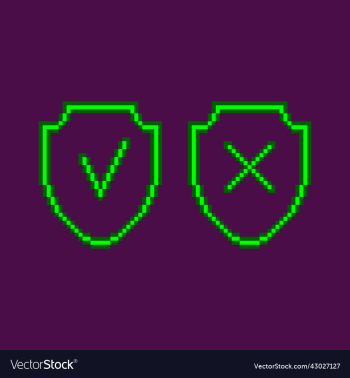 neon green glowing shields with tick cross icons neon green glowing shields with tick cross icons