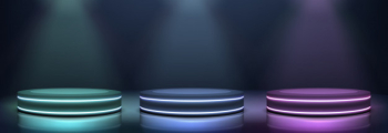 Neon podiums glowing in darkness realistic vector Free Vector Neon podiums glowing in darkness realistic vector Free Vector