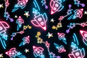 Neon spacecraft star doodle pattern background Neon spacecraft star doodle pattern background