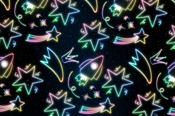 Neon star spacecraft doodle pattern background psd Neon star spacecraft doodle pattern background psd