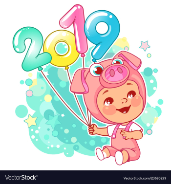  					New year card chinese year symbol pig vector image														