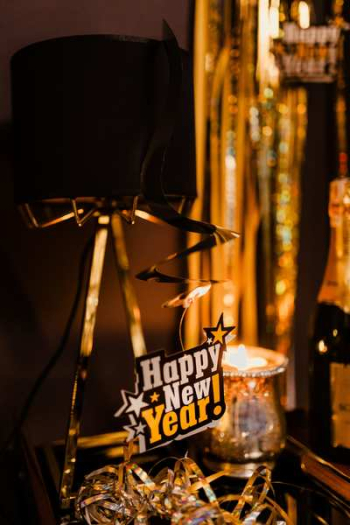 New Years Eve party - shiny golden decorations New Years Eve party - shiny golden decorations